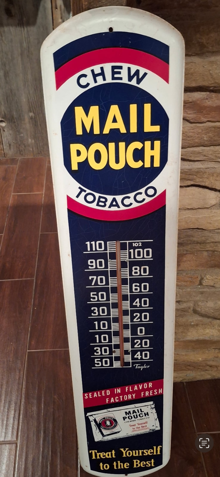 Vintage Mail Pouch Tobacco Advertising Thermometer – 39” Metal Sign