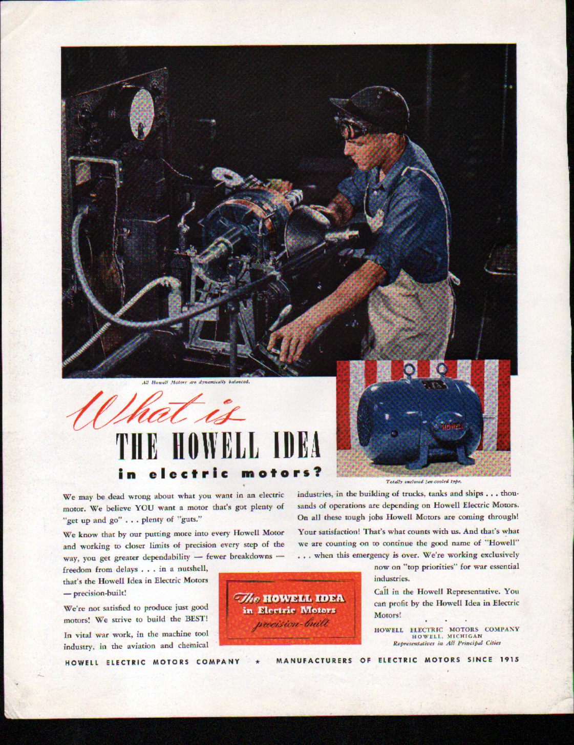 1942 PLASKON RESIN GLUE & HOWELL ELECTRIC MOTORS ADS-