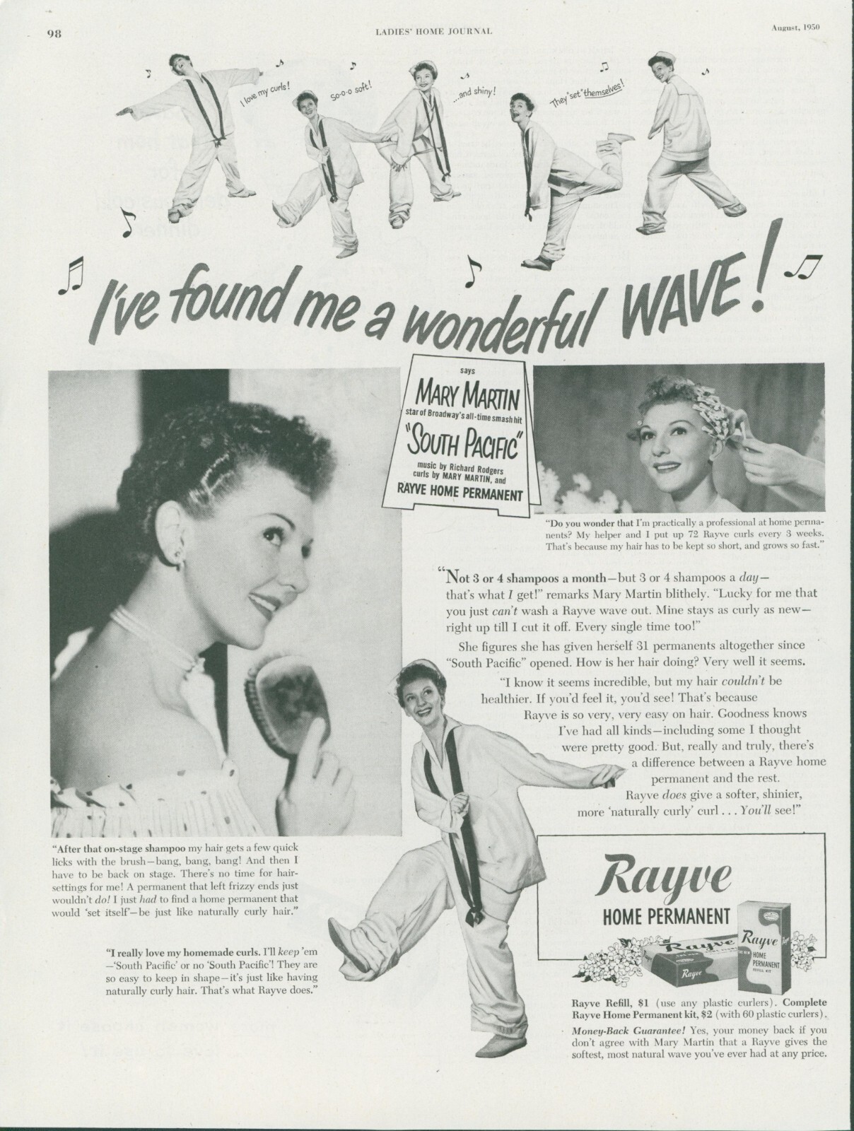 1950 Rayve Home Perm Mary Martin South Pacific Costume Wonderful Wave Ad LHJ7