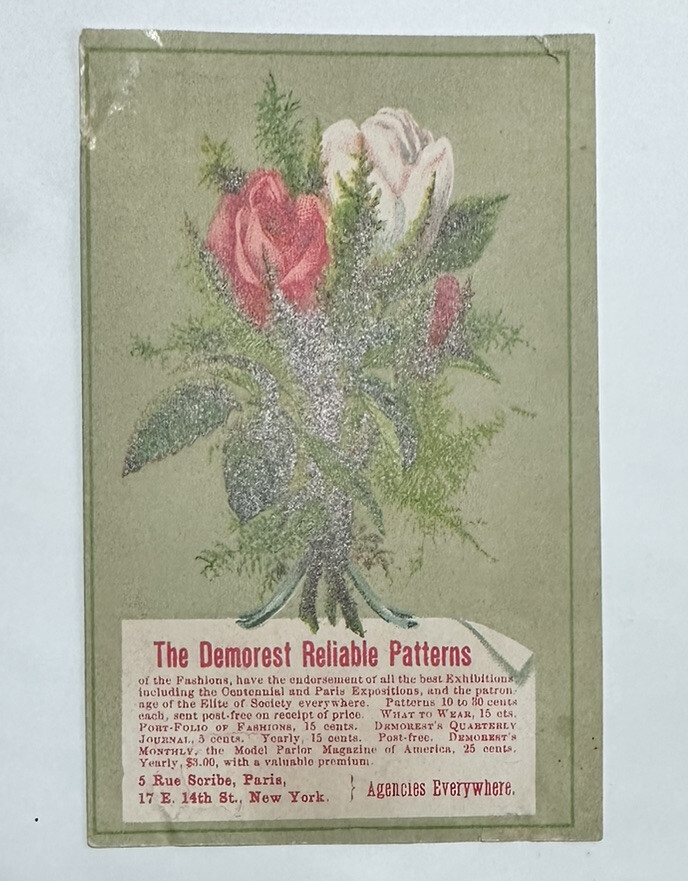 Victorian trade card Demorest Sewing Patterns Emporium of fashions Paris, NY B5