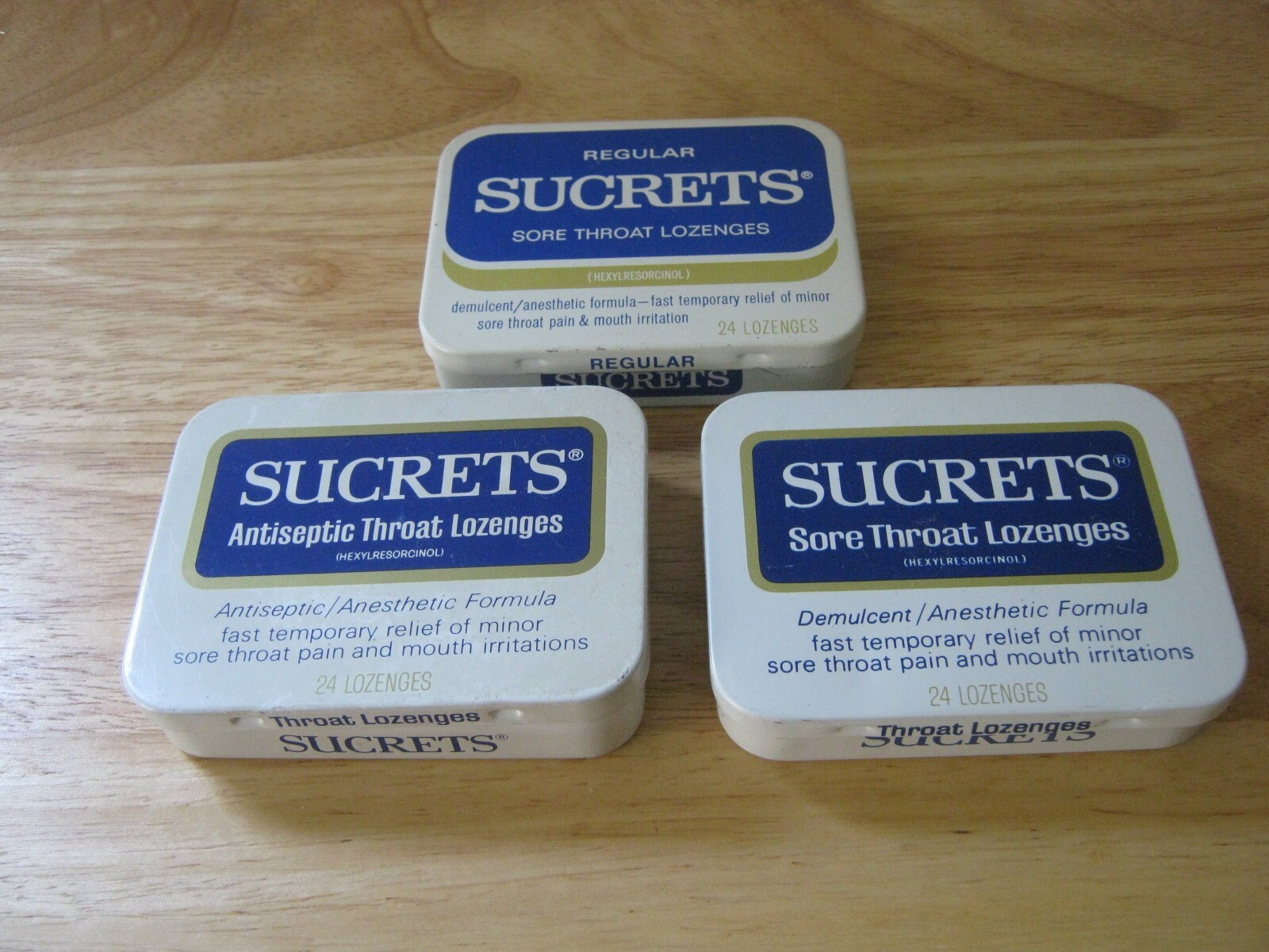 Vintage Sucrets Sore Throat Lozengers Metal Tin Lot of 3
