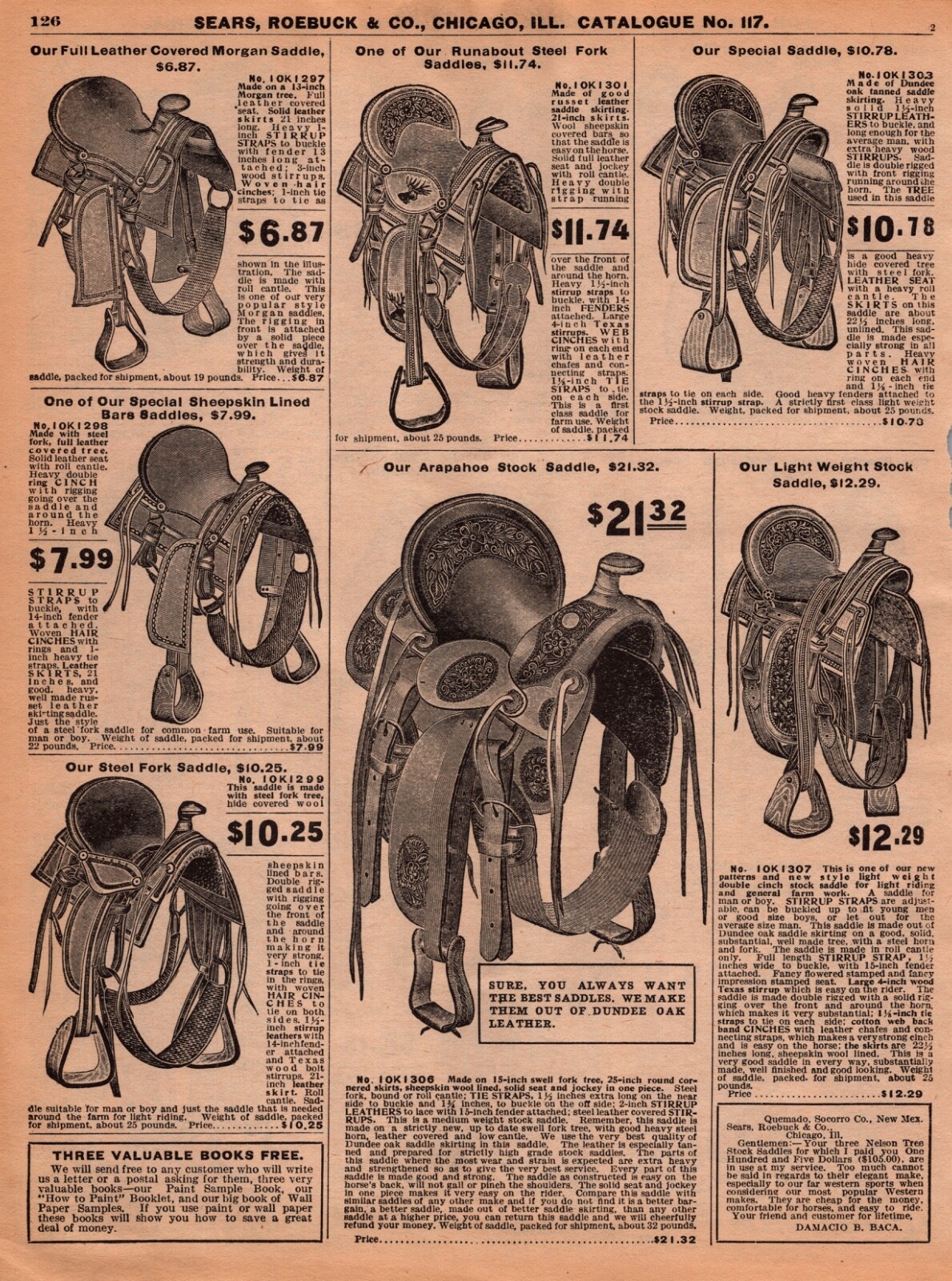 Sears Roebuck Mogan Saddle Kentucky Style 117 Vintage Advertisement Catalog Page