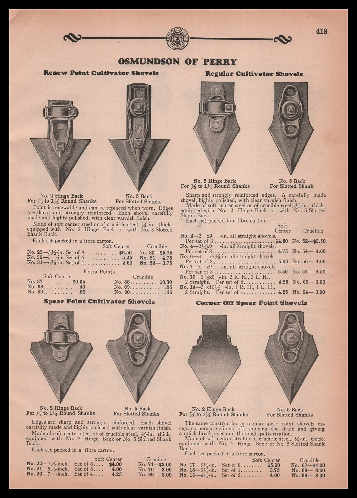 1931 Osmundson Of Perry Spear & Renew Point Cultivator Shovels Vintage Print Add