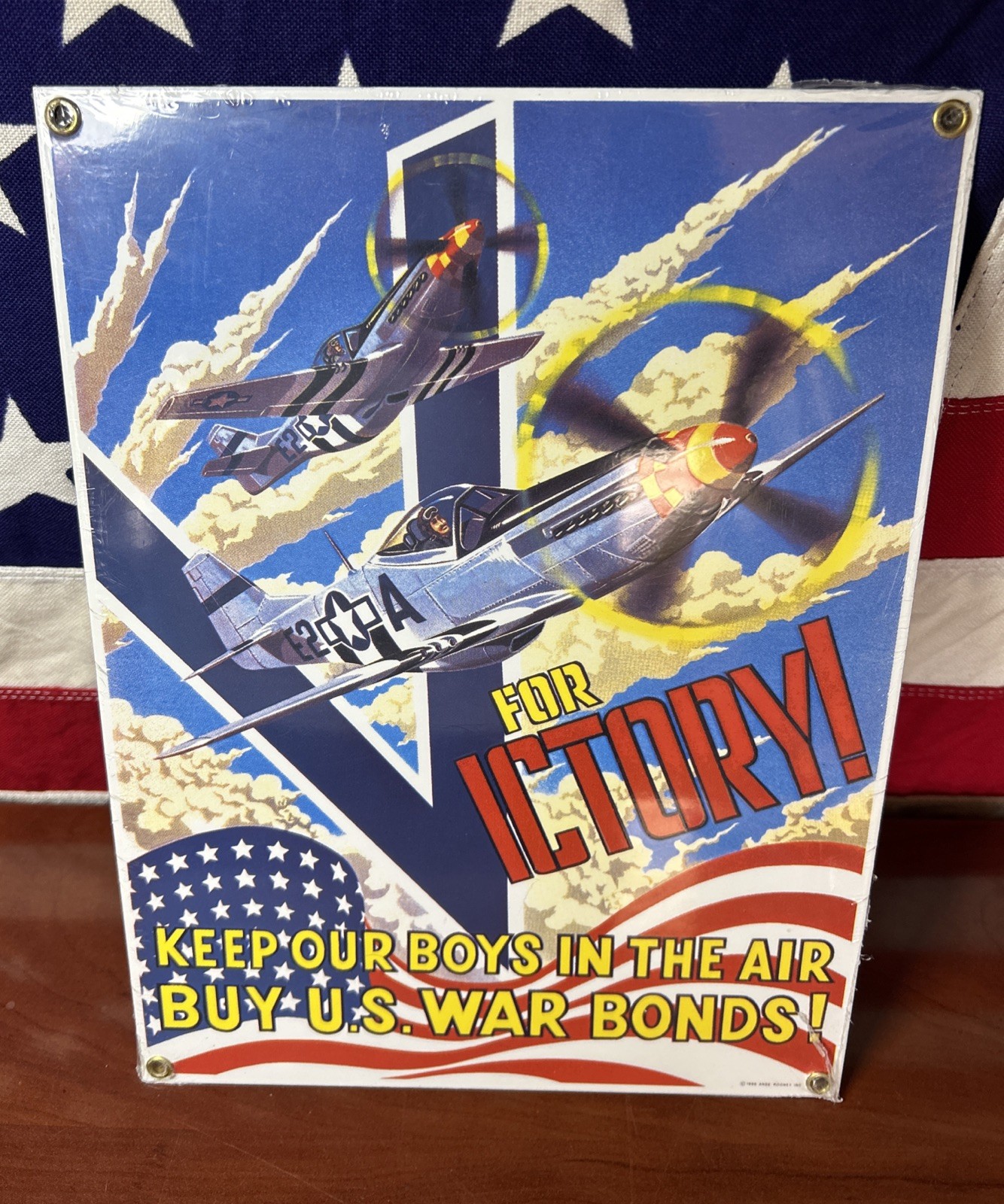 V For Victory P-51 Buy War Bonds Metal Sign Ande Rooney 1996 NEW SEALED – D