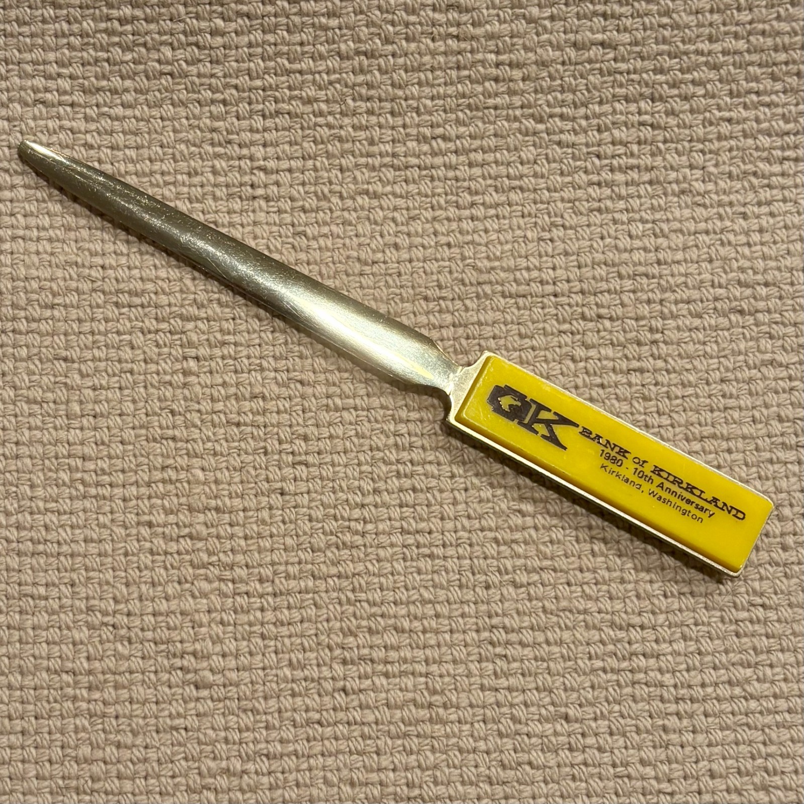 VTG 1980 Bank of Kirkland Washington 10th Anniversary Advertising Letter Opener