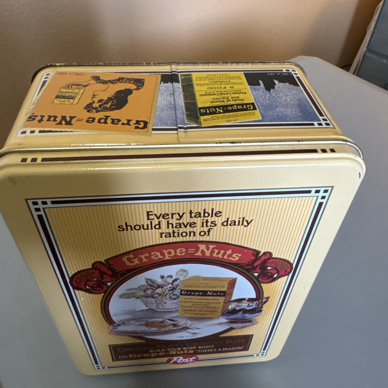Post Grape Nuts Cereal Tin Food For Brains Collector Tin Vintage Replica