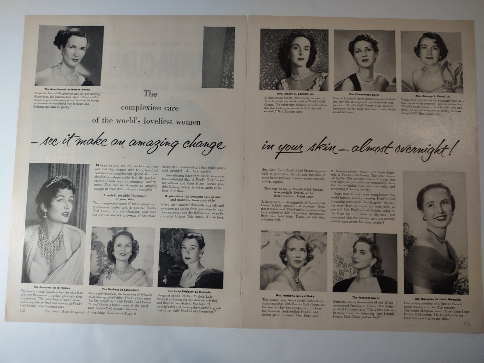 Complexion of Worlds Loveliest Women Double Page Vintage 1950s Print