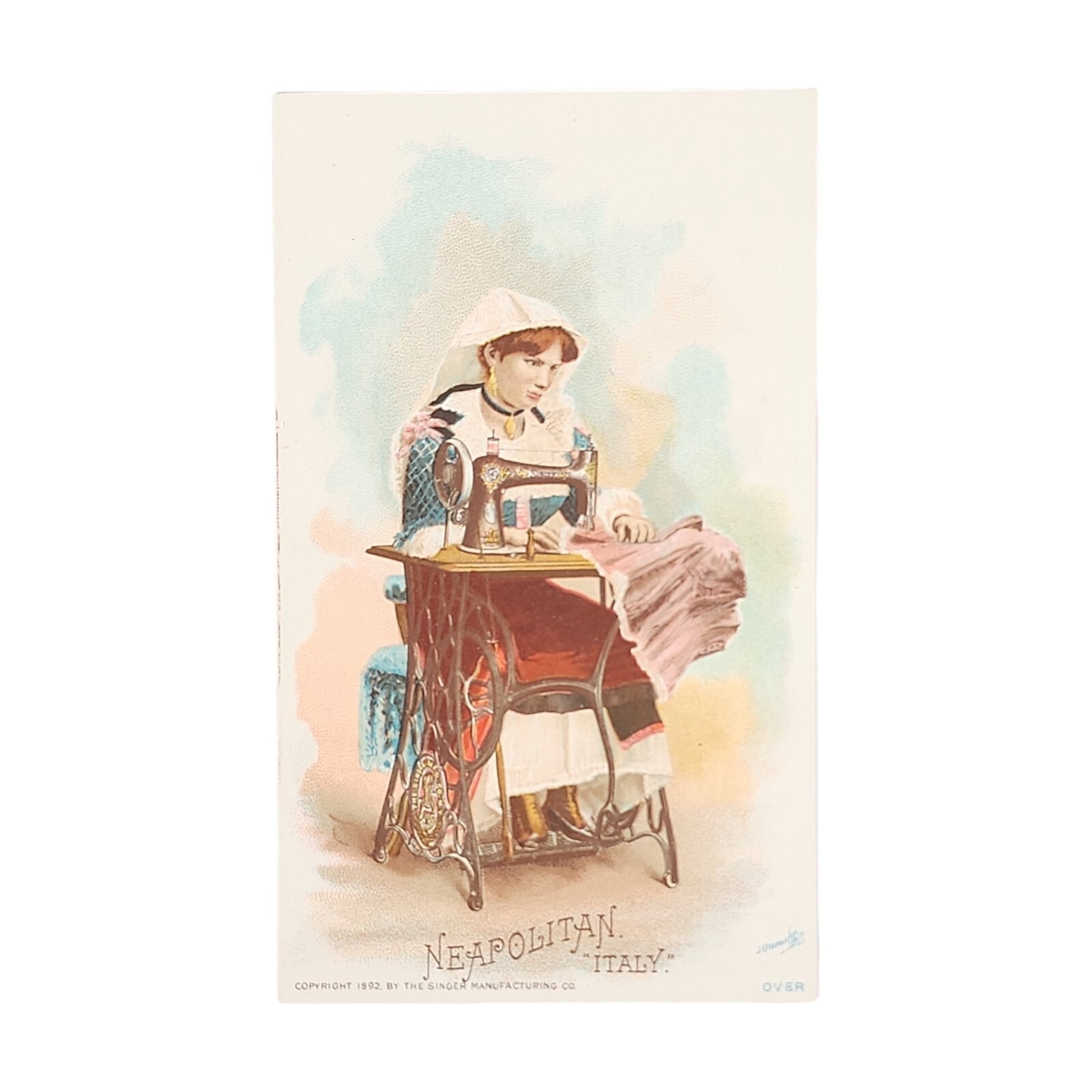 1892 Singer Manufacturing Co Sewing Trade Card Neapolitan Italy Naples Costume