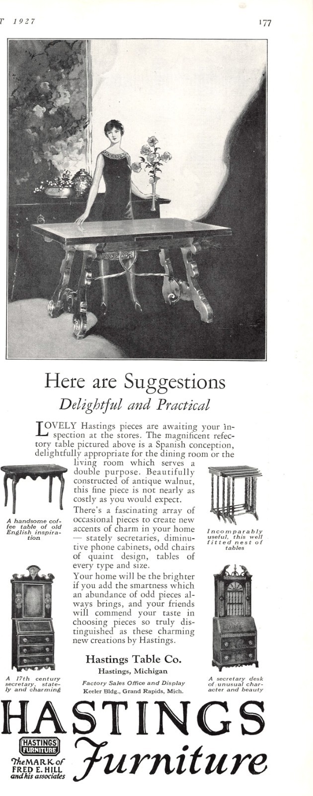 Hastings Furniture Spanish Revival Table Secretary Desk 1927 Vtg Mag Print Ad