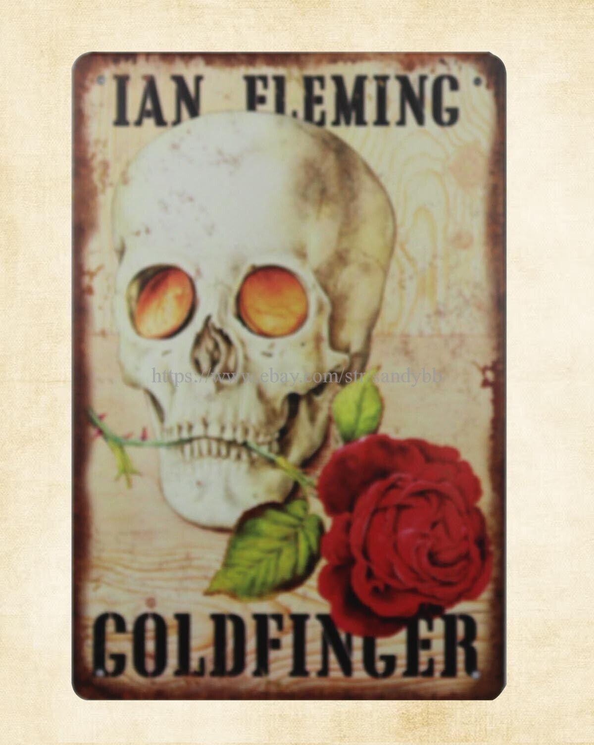home décor Ian Fleming ames Bond Goldfinger skull rose metal tin sign