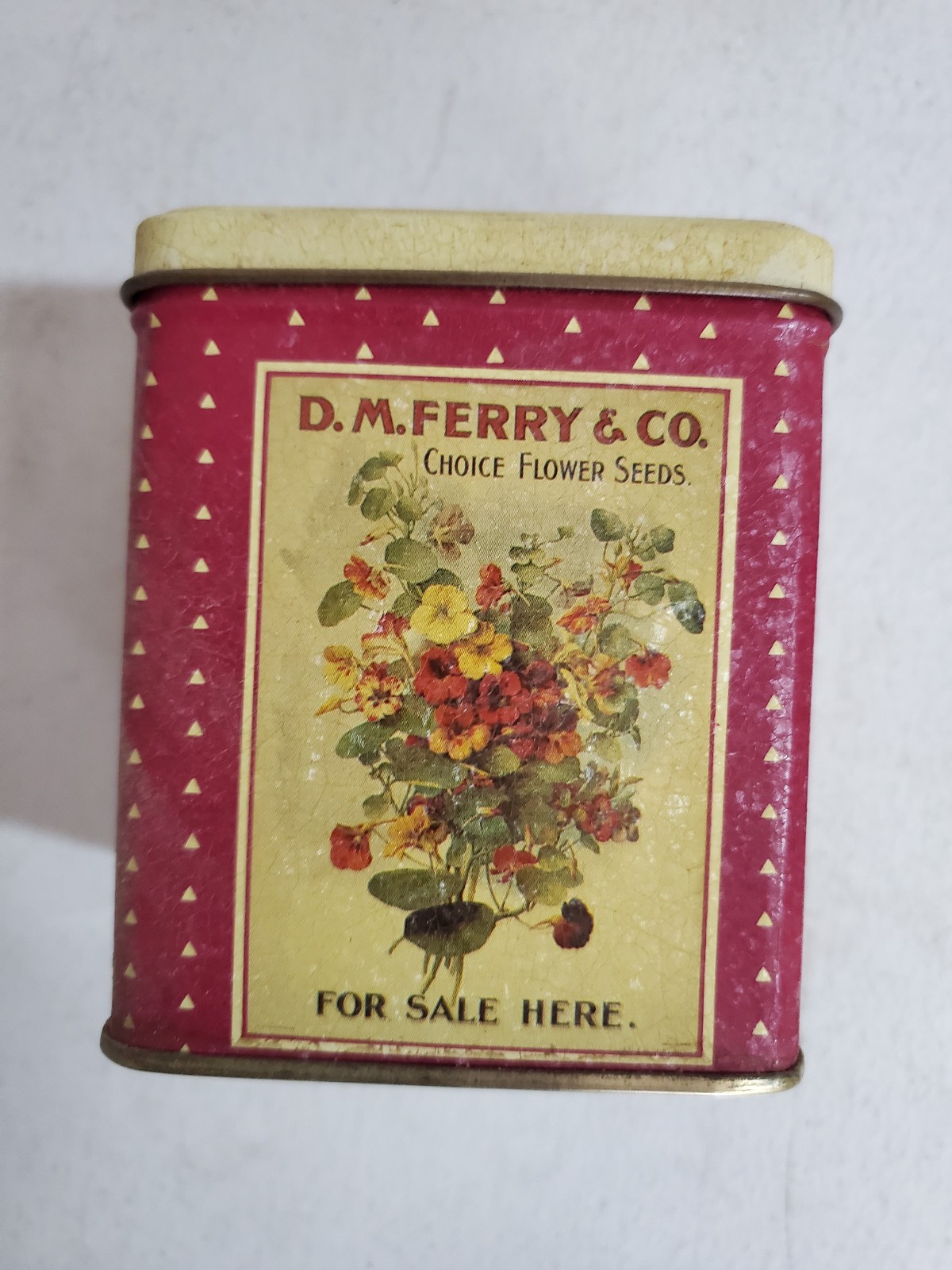 Red Tin Metal Box Square Ferry Seed Co BristolWare empty