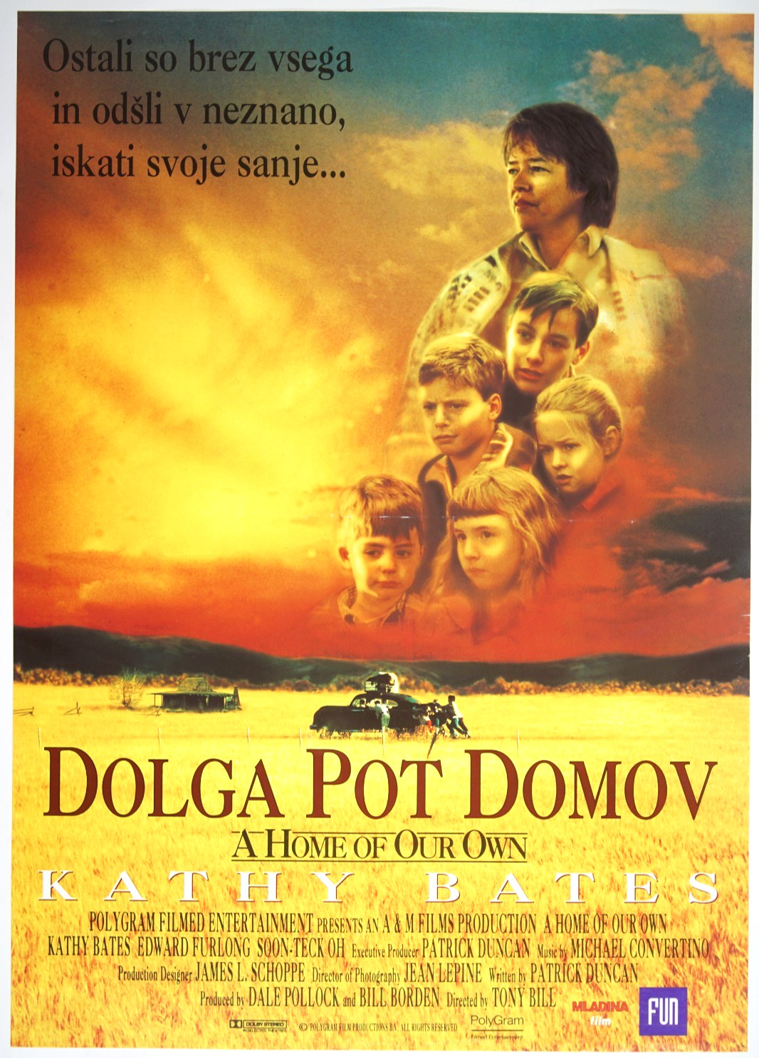 A HOME OF OUR OWN 🔨19×27 Orig SLO movie poster 1993 KATHY BATES, EDWARD FURLONG