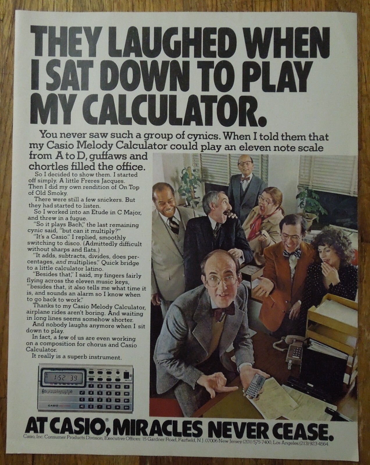 1979 CASIO Melody Calculator Magazine Ad – At Casio, Miracles Never Cease.