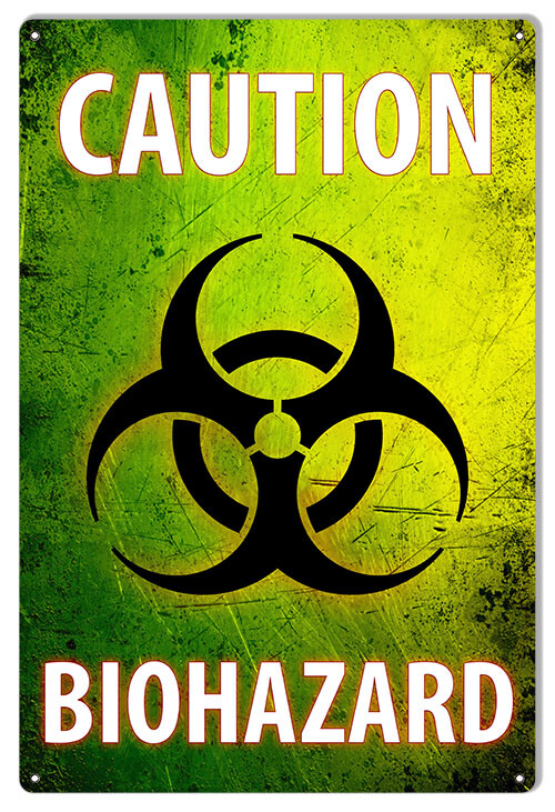 CAUTION BIOHAZARD GREEN YELLOW 18″ HEAVY DUTY USA METAL HOME DECOR WARNING SIGN