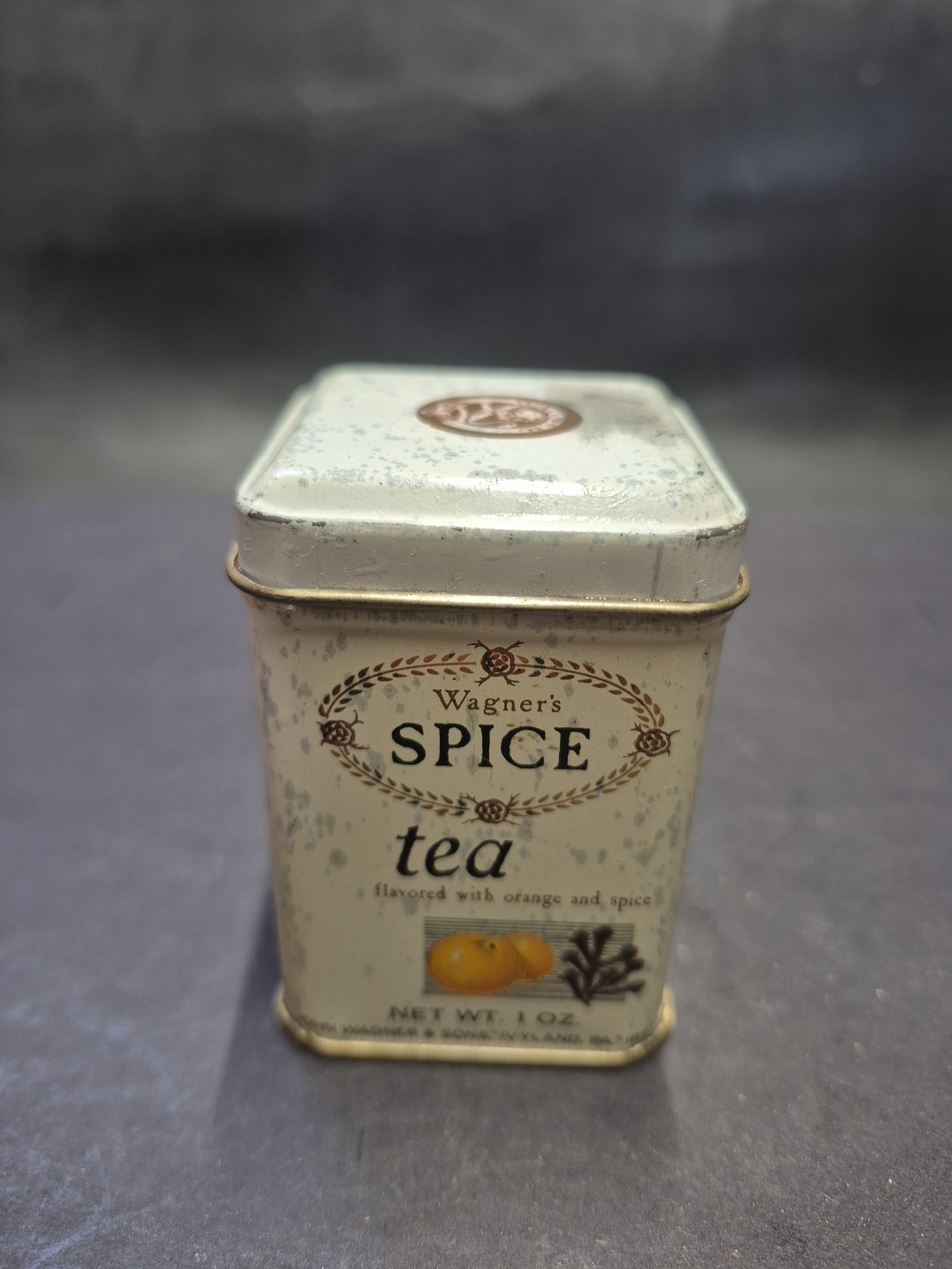 Vintage Wagner’s Orange Spice Tea 1 Oz. Lidded Square Tin Empty