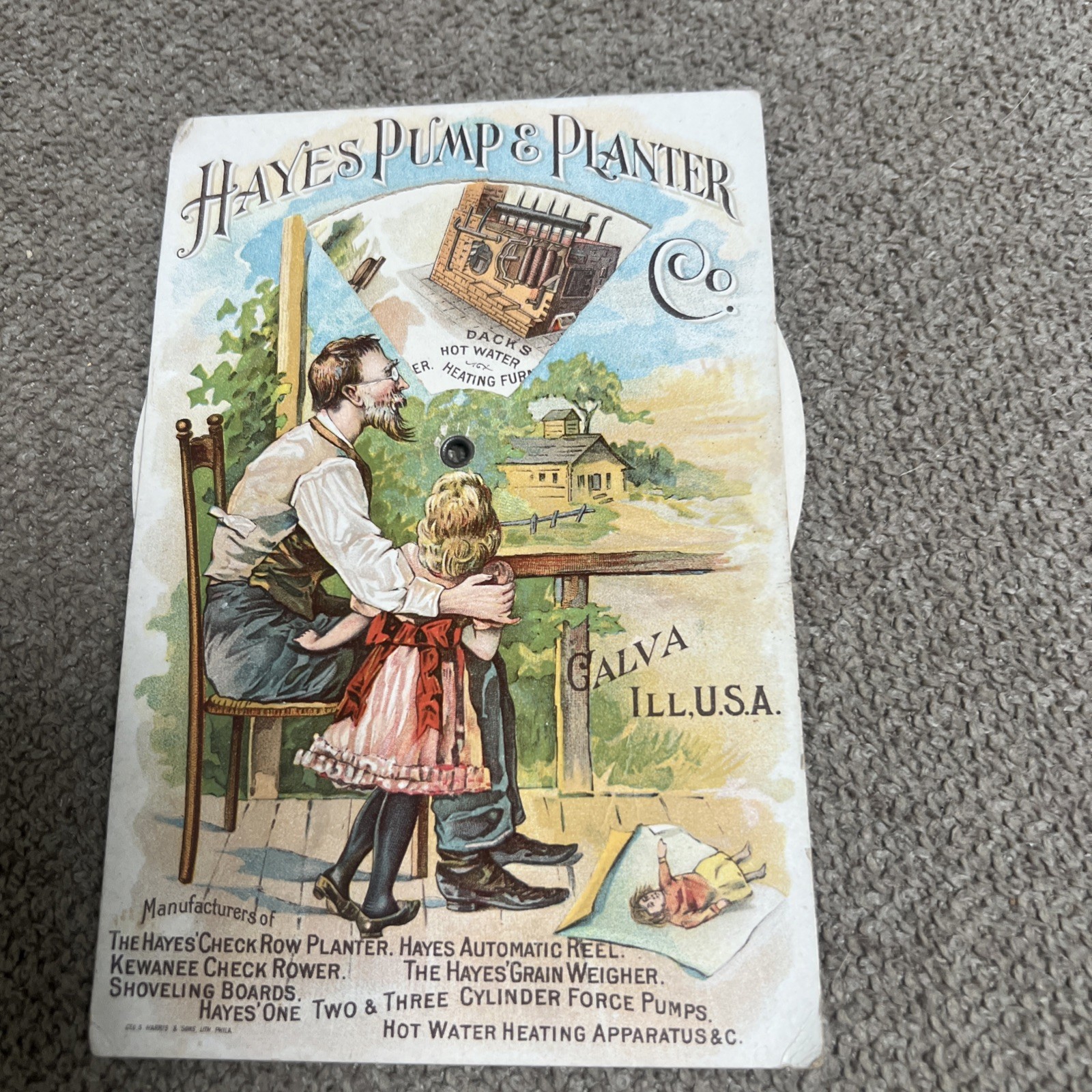 RARE 1890s HAYES PUMP & PLANTER Mechanical trade card Wheel Farm & Agriculture