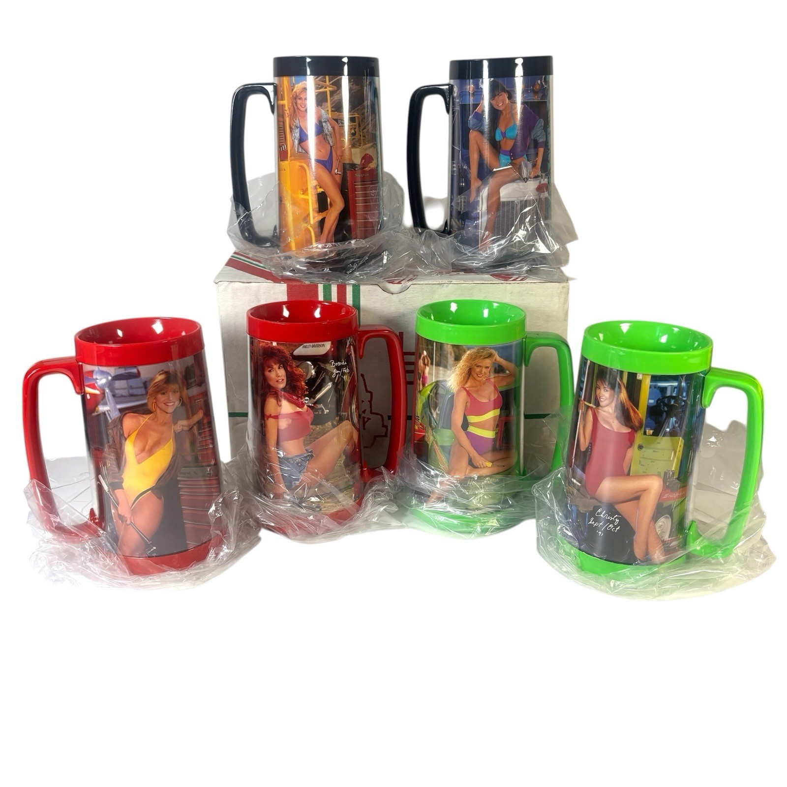 1991 Snap-on Toolmates (PB Playmates) 16oz Travel Mugs Set of 6 * NEW in Box *