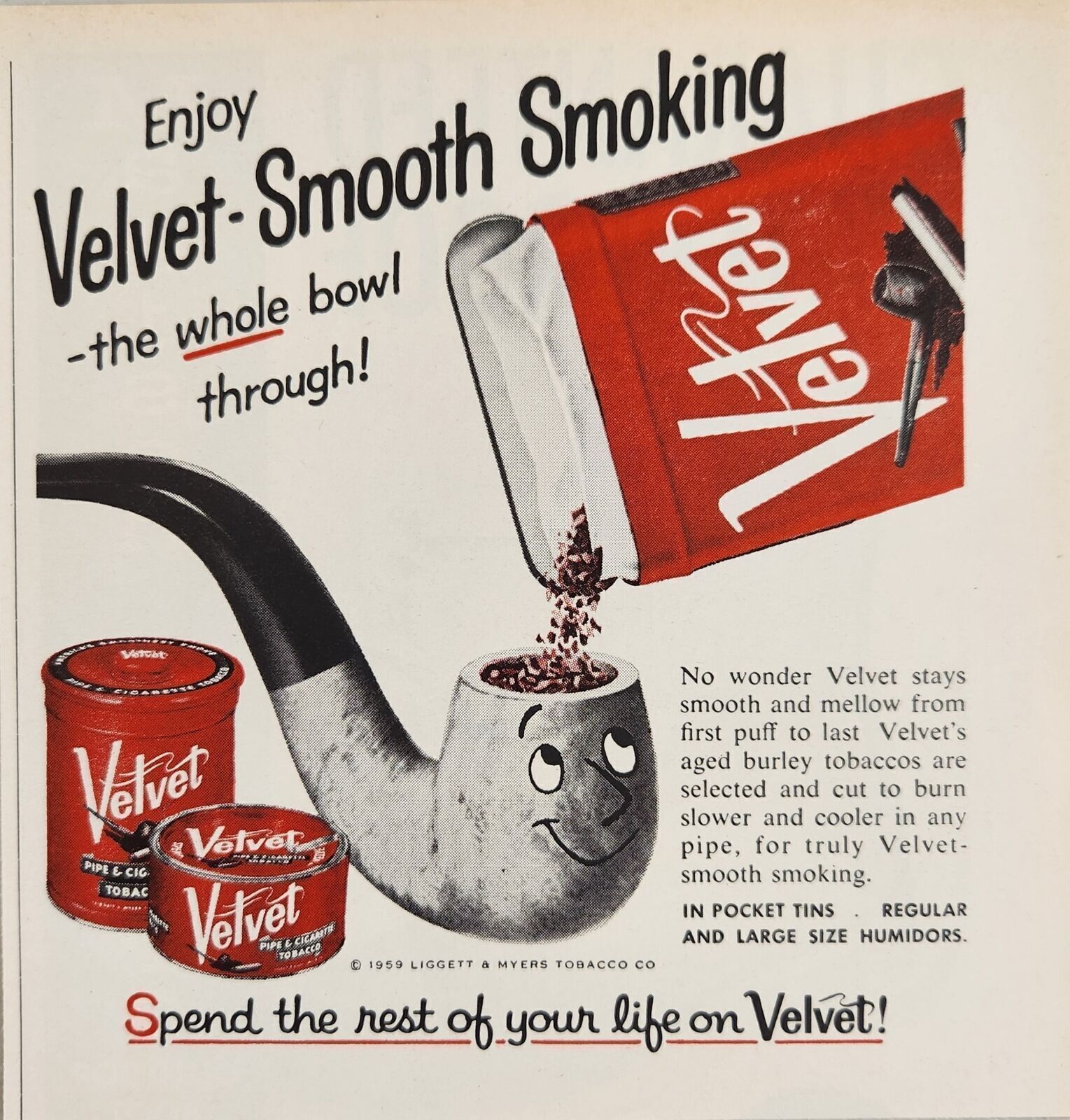 1960 Print Ad Velvet Smooth Smoking Pipe Tobacco Liggett & Myers Tobacco Co.
