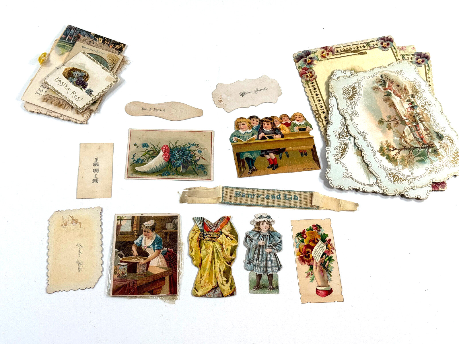 vtg Lot 20+ Victorian trade cards Boston mustard dresses Sterling NY boots shoes