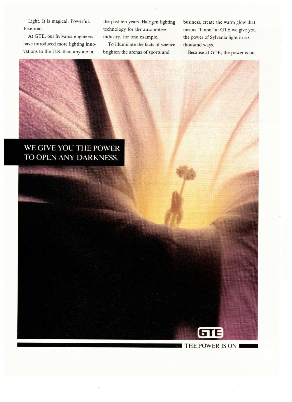 GTE Flower Pistil Business Networking Sylvania Engineers Vintage 1990 Print Ad