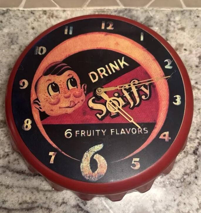 Vintage Spiffy Drink Metal Tin Clock Advertising Clock