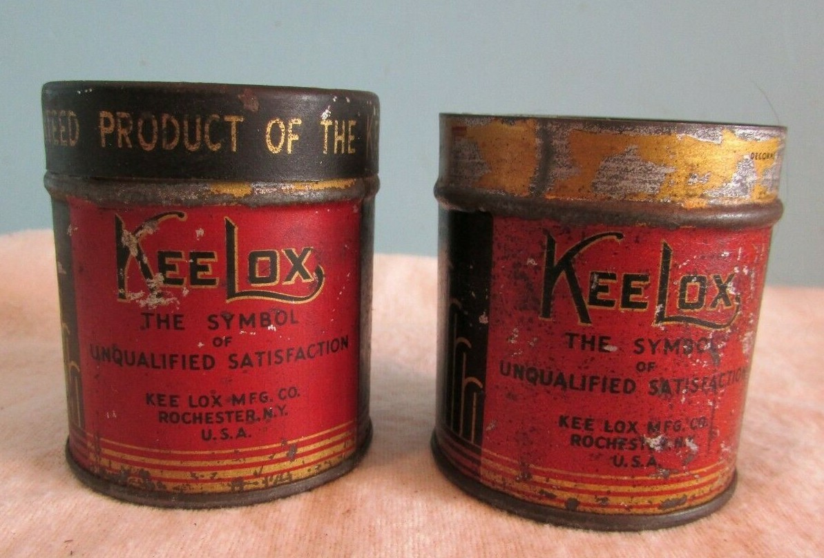 VINTAGE LOT OF 2 KEE LOX MFG CO ROCHESTER NY USA Tin EMPTY
