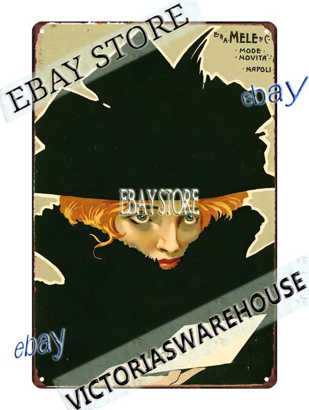 1900 Italian Portrait Poster Woman Hat Vintage Art Nouveau Tin Sign home deco