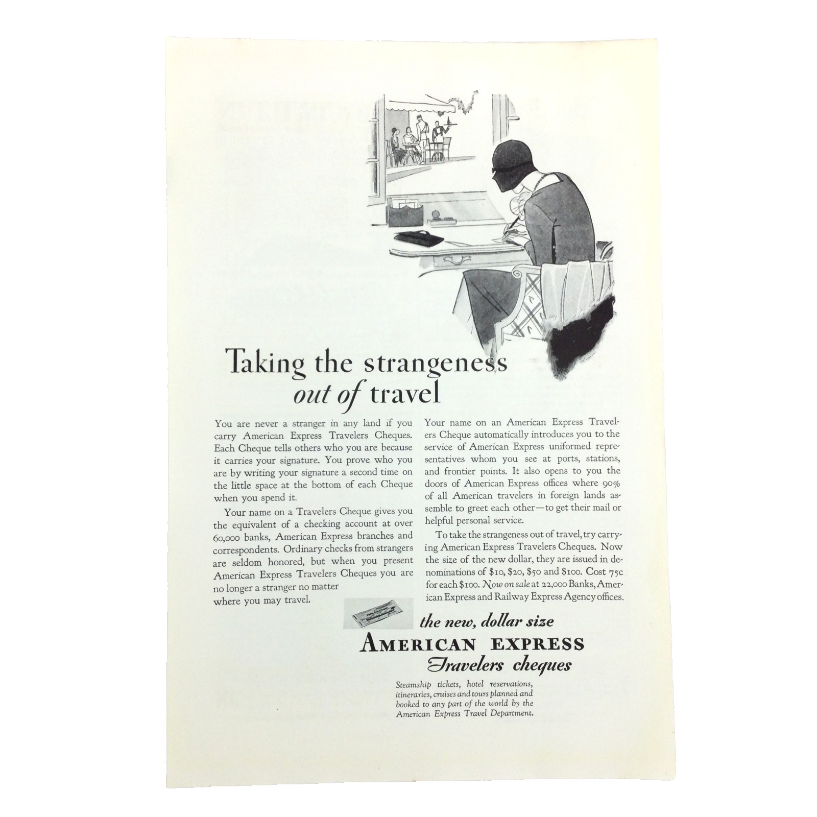 American Express Traveler Cheques 1930 VINTAGE PRINT AD Currency Travel Money