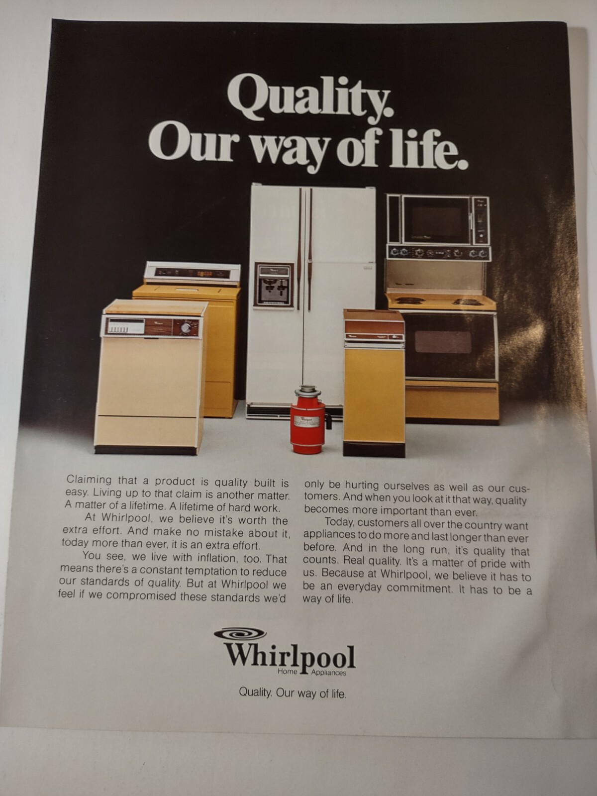 Whirlpool Quality Our Way of Life Appliances Vintage Print Advertisement