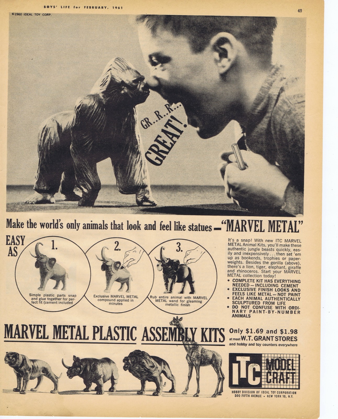 1961 Original Ad – MARVEL METAL PLASTIC ASSEMBLY KITS, IDEAL TOY KITS