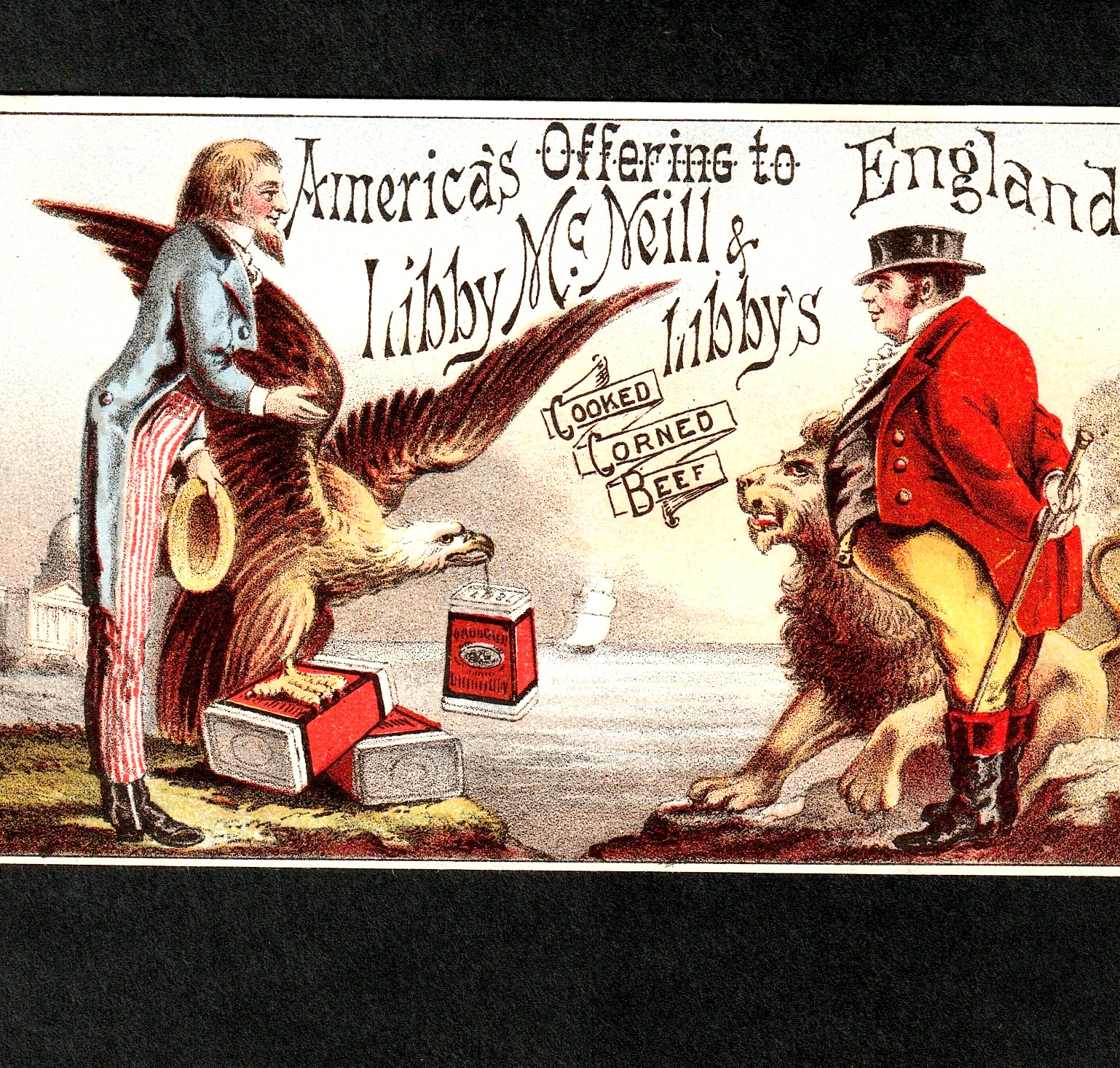 Uncle Sam Patriotic Eagle England Lion Libby McNeill Beef Meat Trade Card j.US