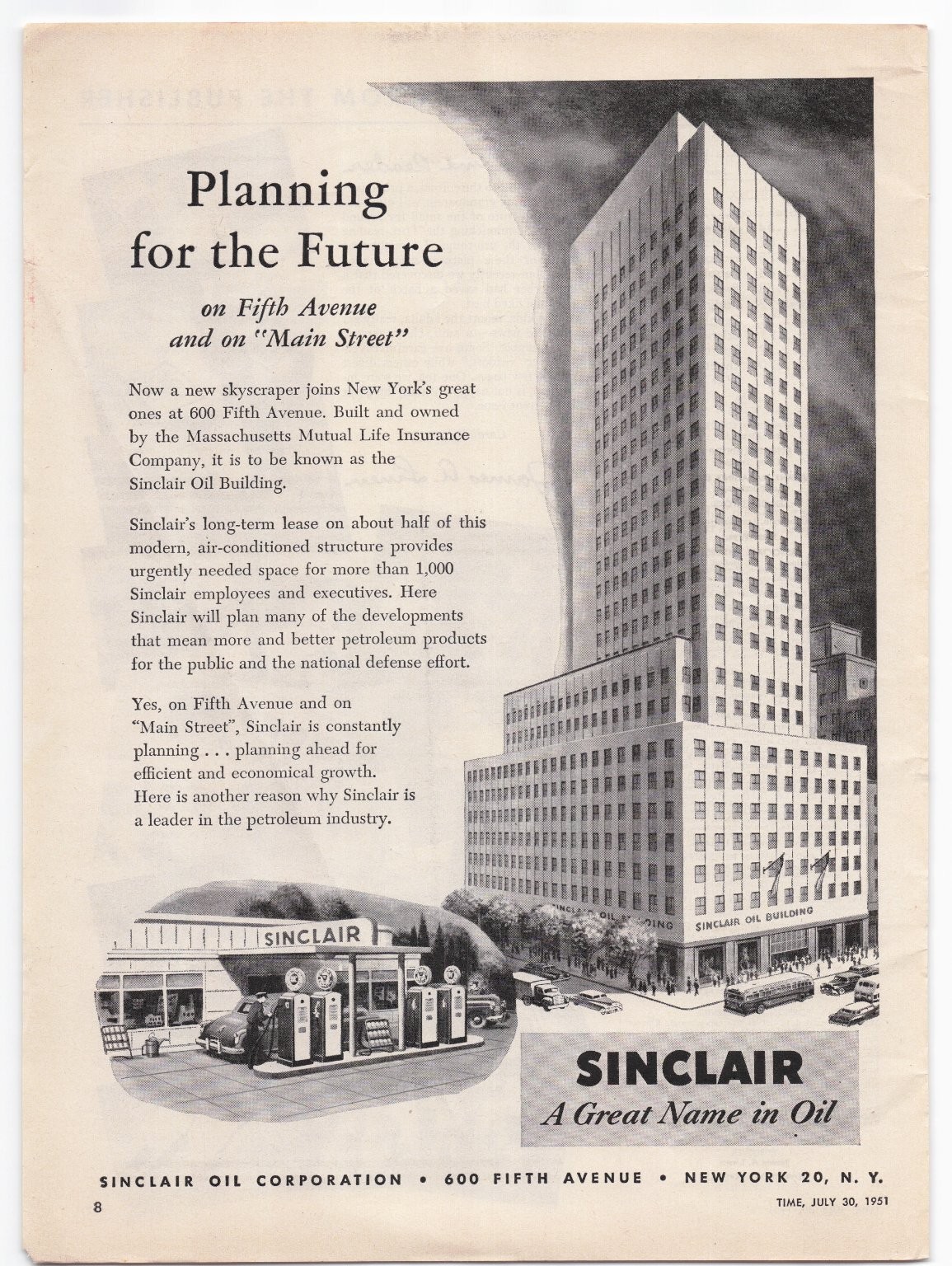 Sinclair Magazine Ad 1951 Sinclair Oil Building New York City 5th Avenue