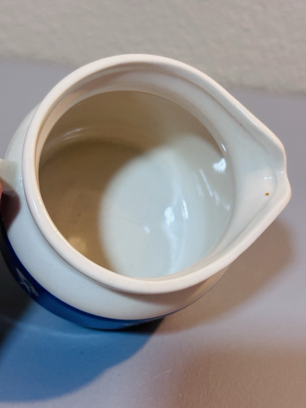 Morton Salt Creamer Pitcher When it Rains it Pours 1960s Logo White and Blue EUC