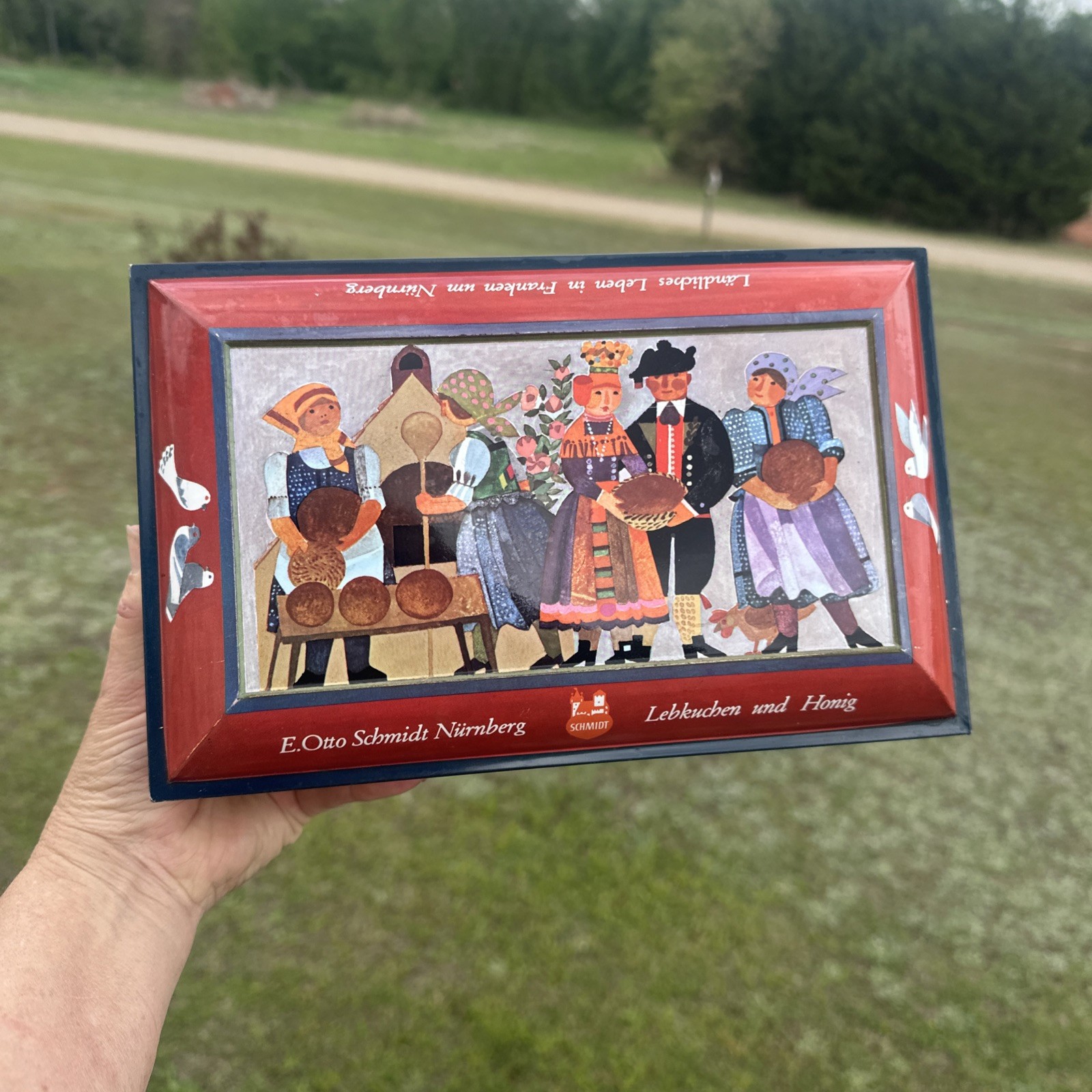 Vintage E Otto Schmidt Nurnberg Tin Box Lebkuchen Und Honig Germany Cookie Band