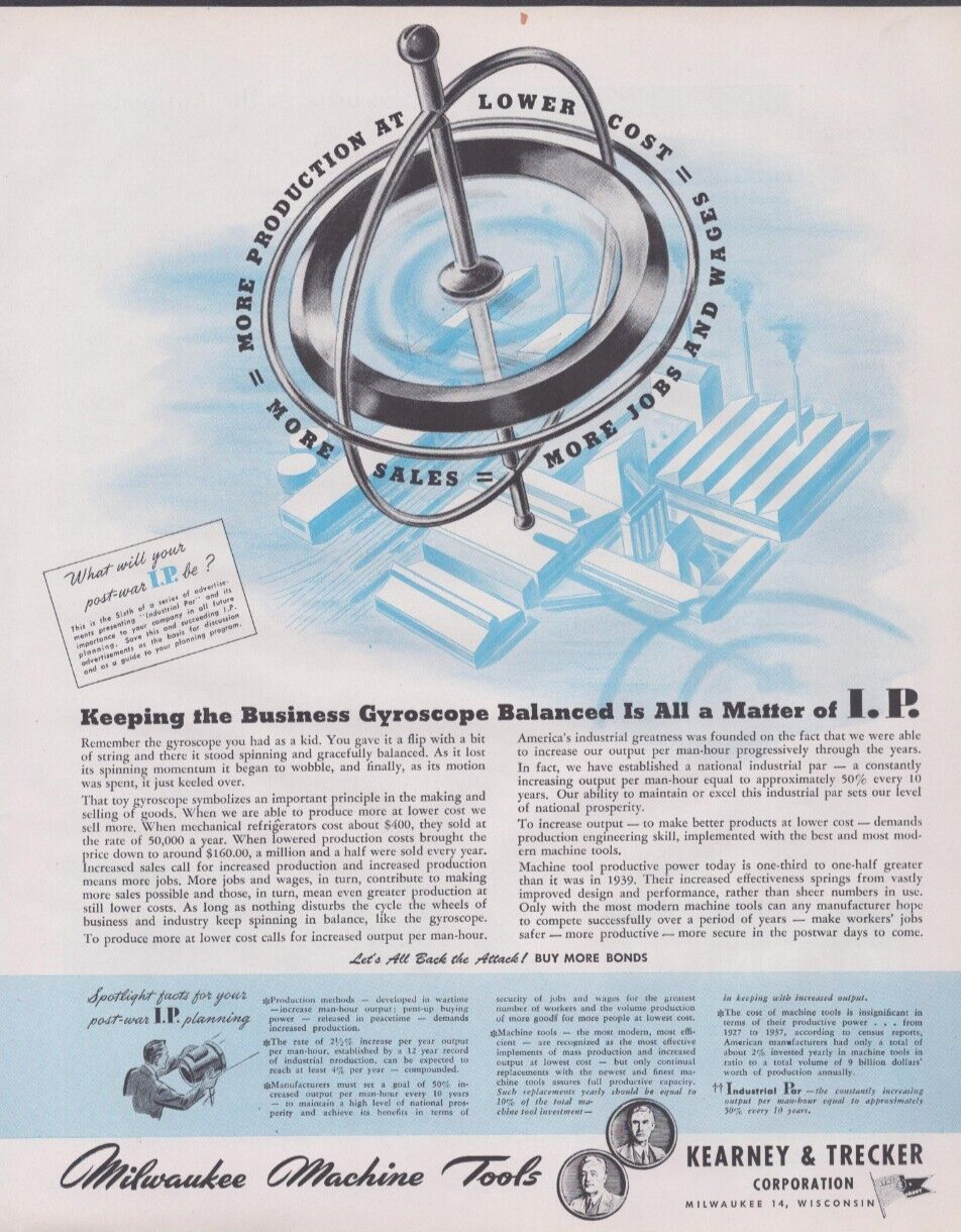 1944 Print Ad Kearney & Trecker Milwaukee Machine Tools Keeping Business Gyro