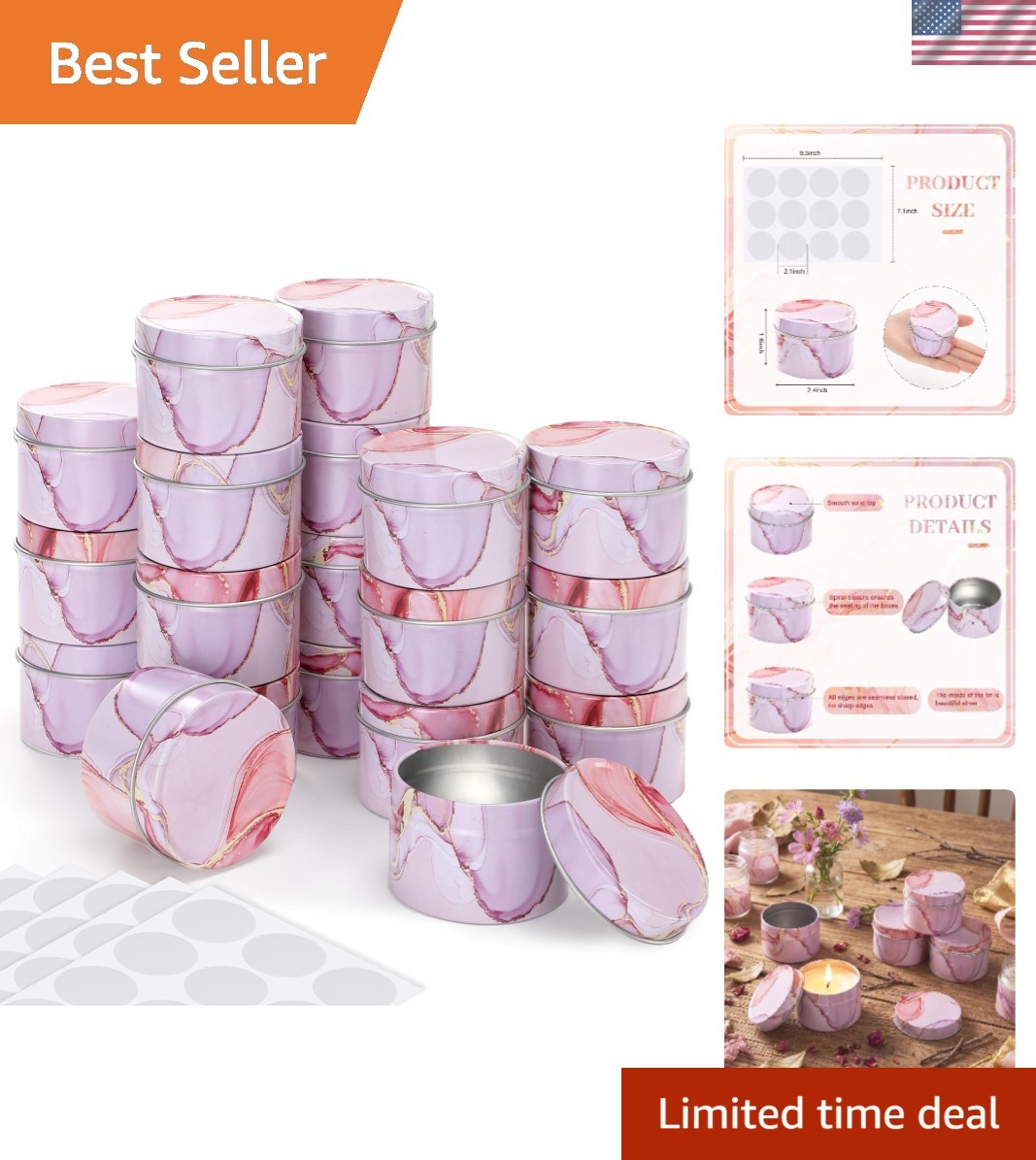 Versatile 2.5 Oz Purple Tins with Screw Lid & Stickers – 36 Pack Collection