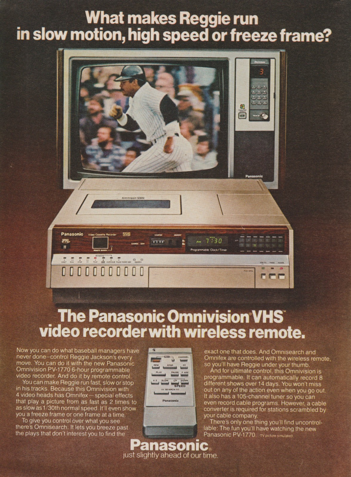 1982 Panasonic Omnivision VHS VCR – MLB Legend Reggie Jackson – Print Ad Photo