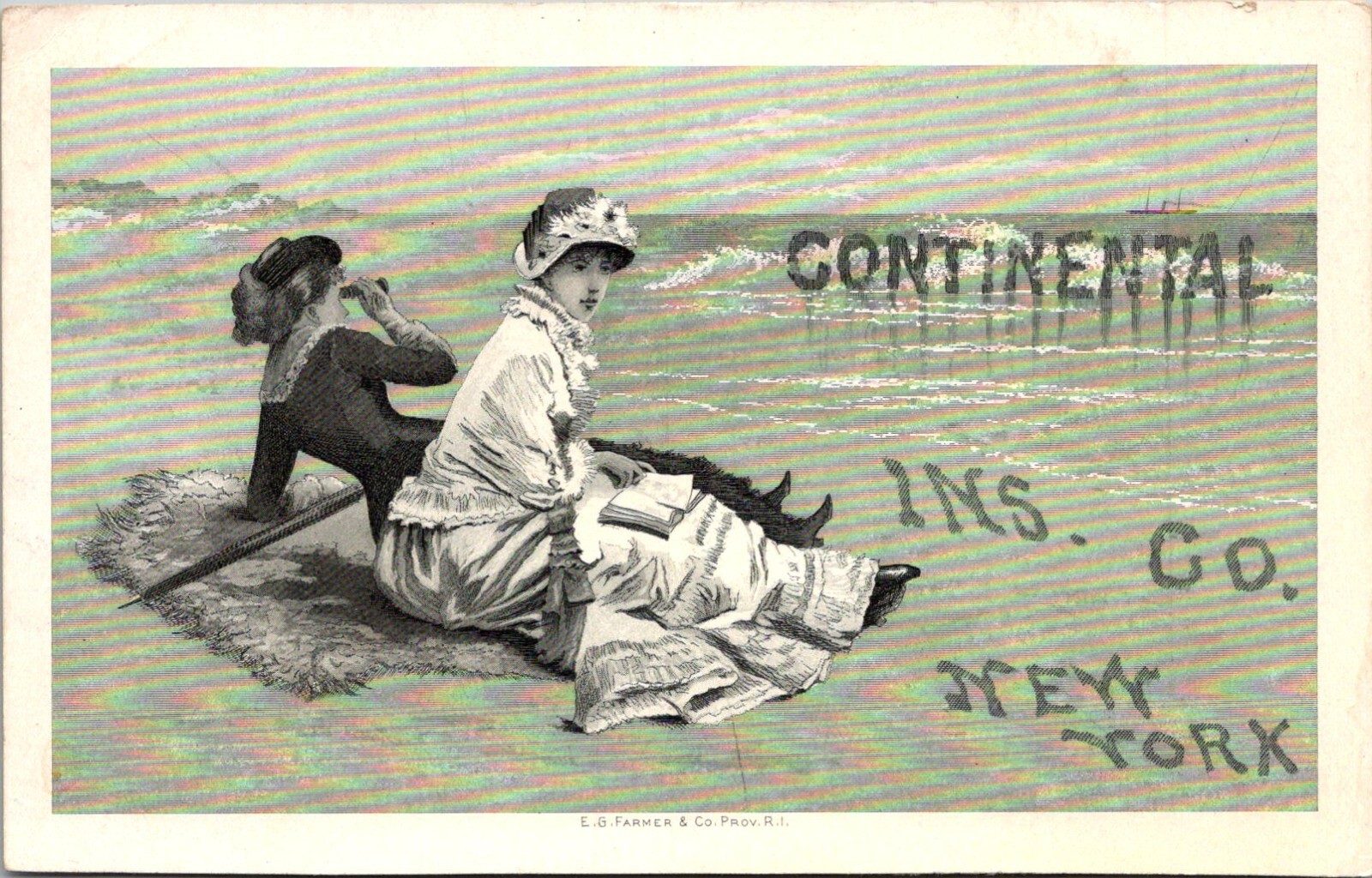 Continental Fire Insurance NEW YORK Women On Beach Long Dresses Trade Card