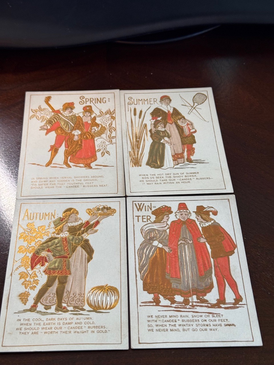 B-145 Victorian Trade Cards – Set of Four – The Candee Shoe – Four Seasons