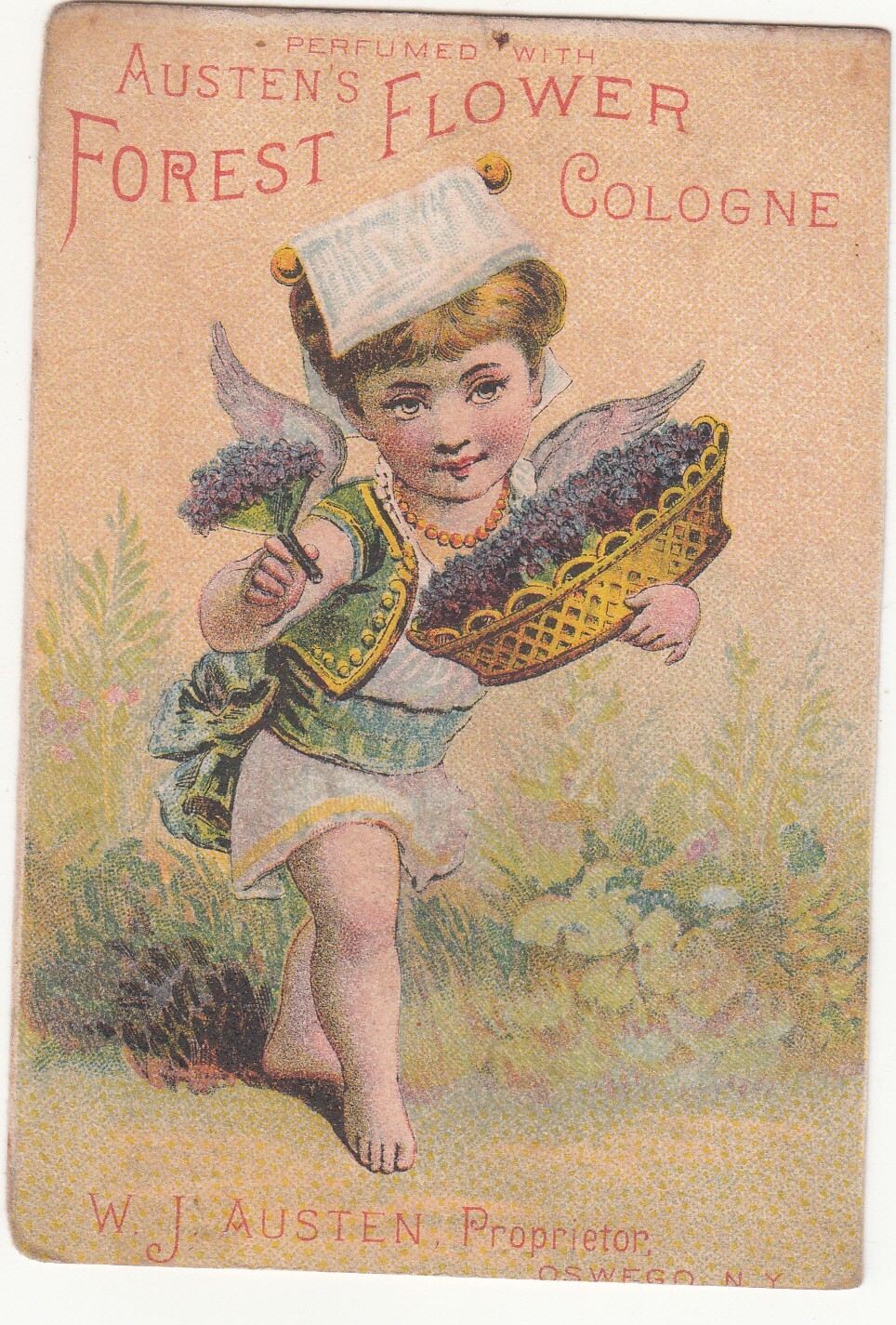 Austen’s Forest Flower Cologne Asahel Palmer Dry Goods Lafayette NY Card c1880s