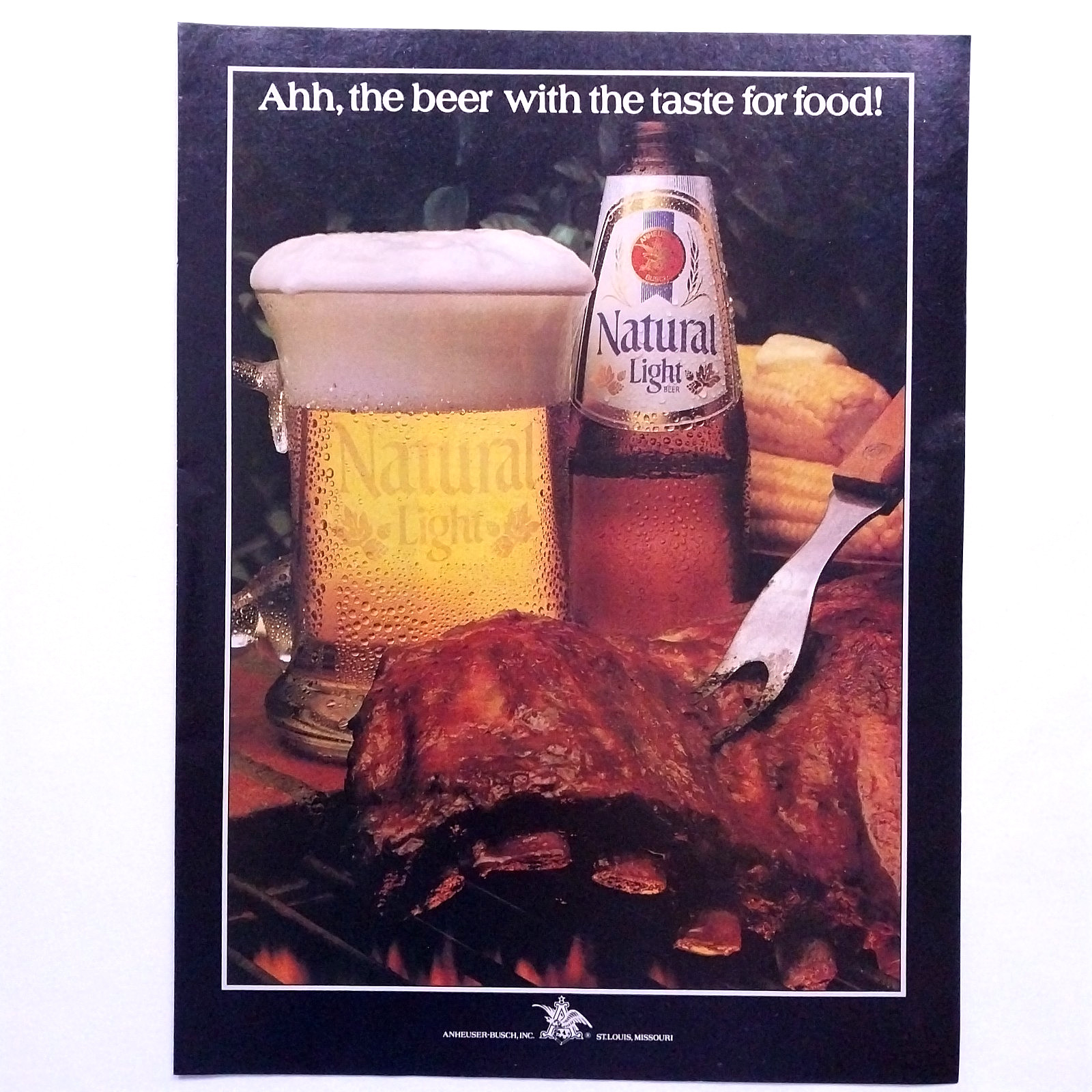 1982 Anheuser-Busch Natural Light Beer Vintage Print Ad Page – Retro Bar Art