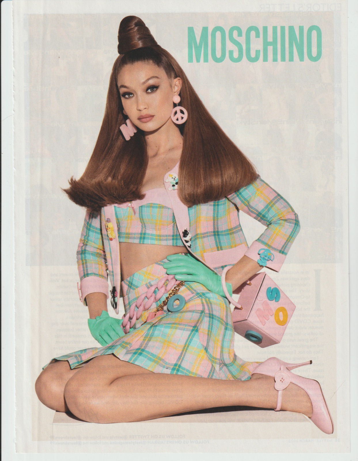 2022 Moschino Print Ad 7.5″x11″ Sexy Hot Model Long Legs Heels Man Cave