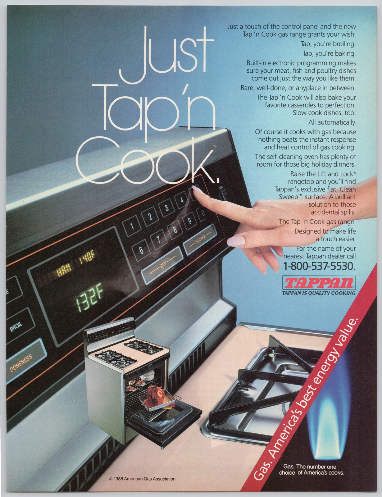 Tap ‘n Cook Gas Range Tappan Cooking Meat Poultry 1988 Vintage Print Ad