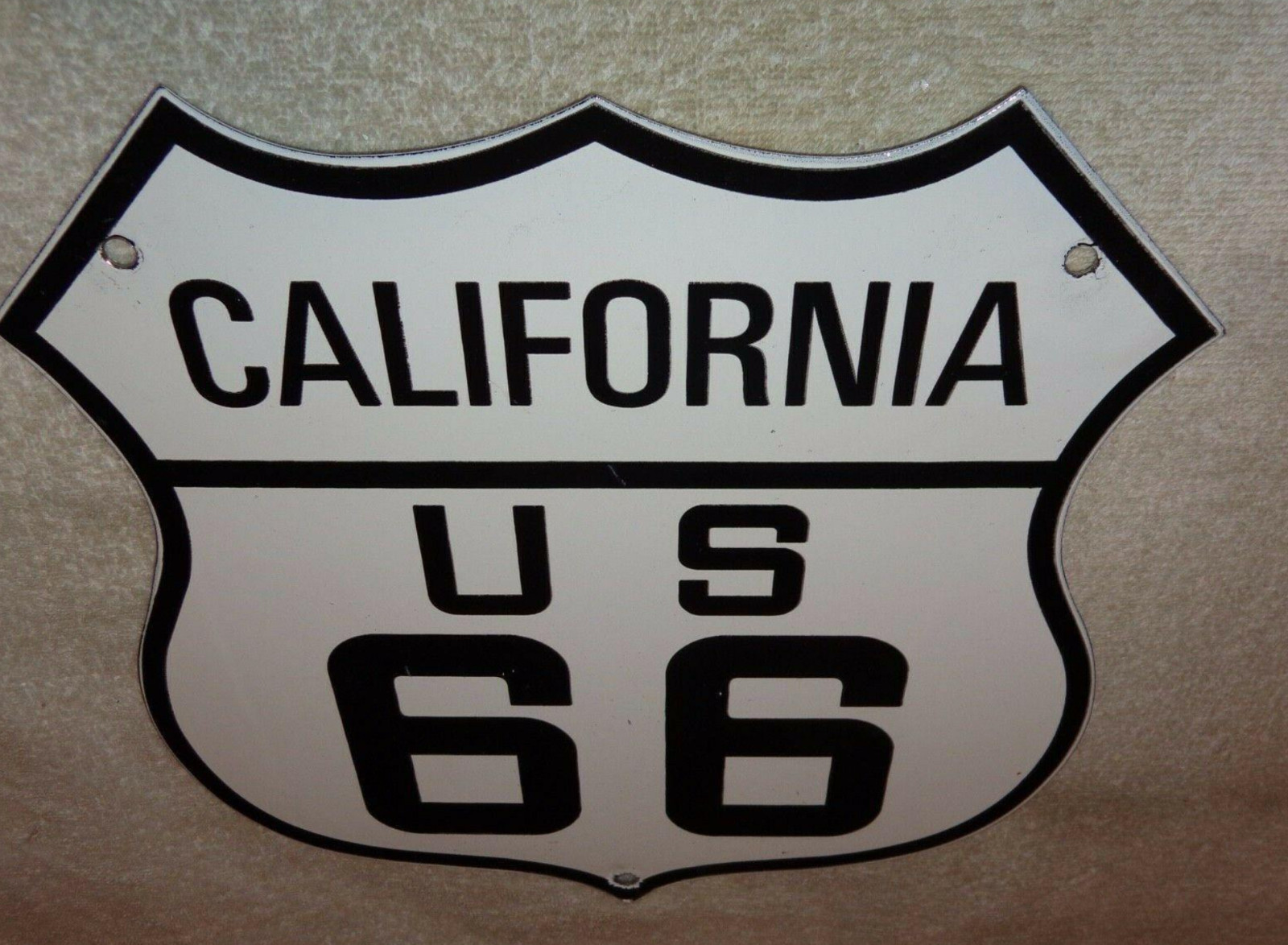 VINTAGE US ROUTE 66 CALIFORNIA U.S. 11 3/4″ PORCELAIN METAL GASOLINE OIL CA SIGN