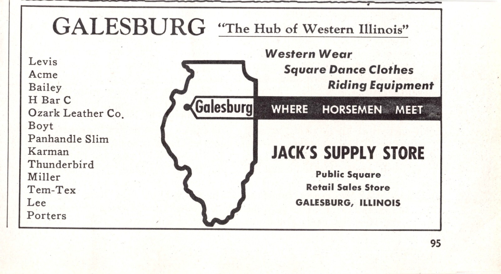 Jack’s Supply Store Galesburg Illinois Western Wear 1959 Vtg Magazine Print Ad