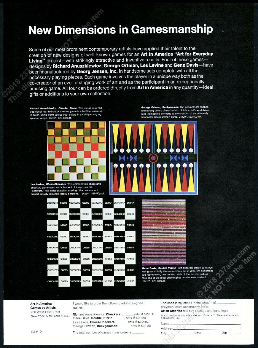 1970 George Ortman backgammon game board Les Levine chess vintage print ad