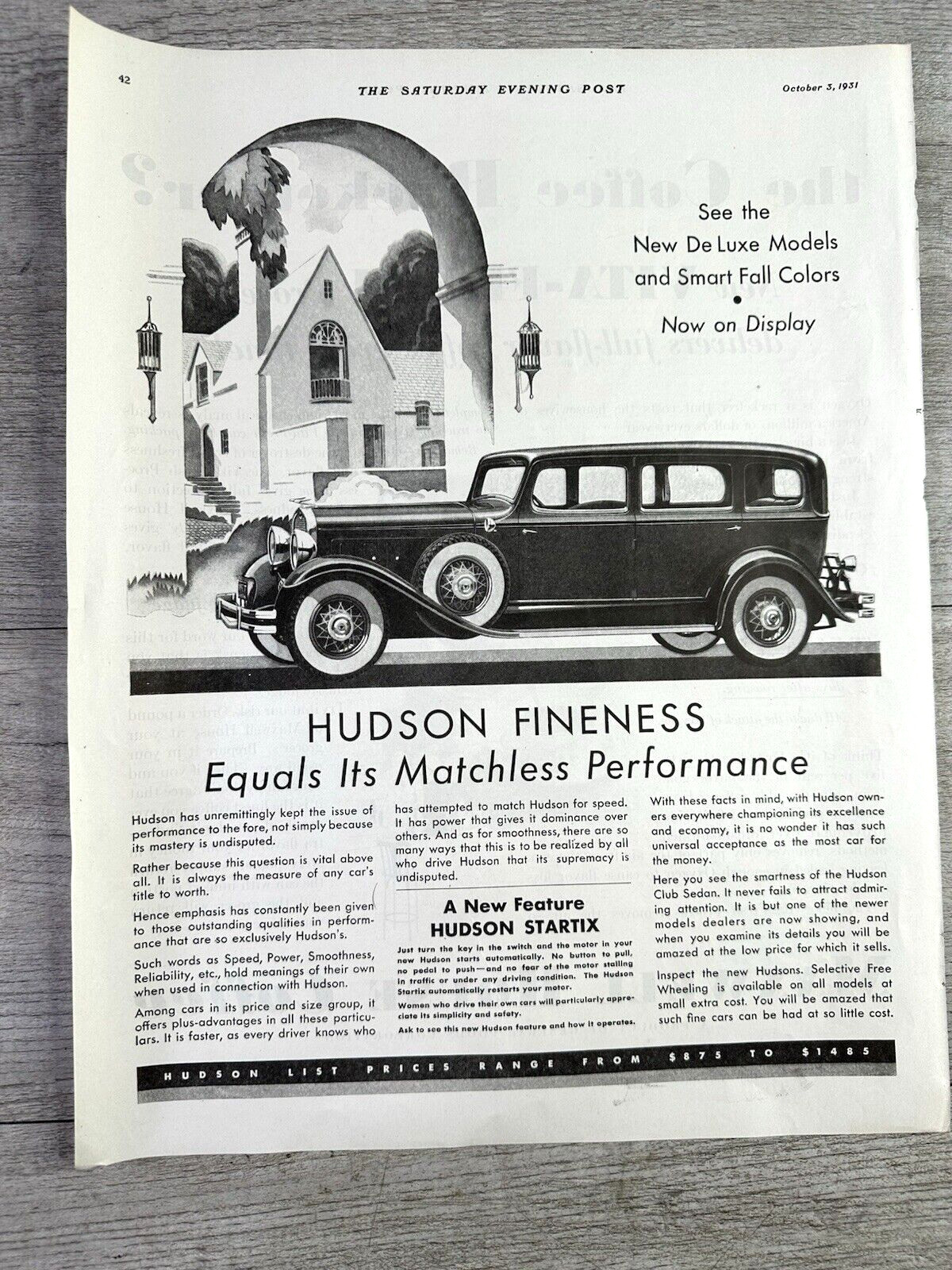 Vtg Lot of 4 Automotive Print Ads BIG Art Deco Sat Eve Post 1931