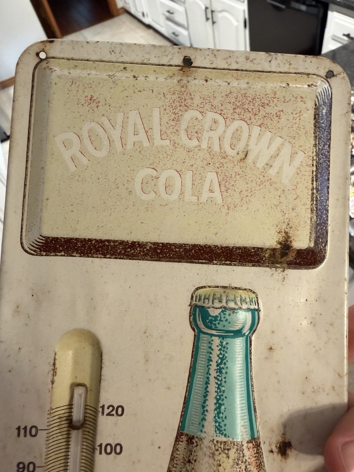 Vintage RC Royal Crown Cola Embossed Metal Advertising Thermometer Sign