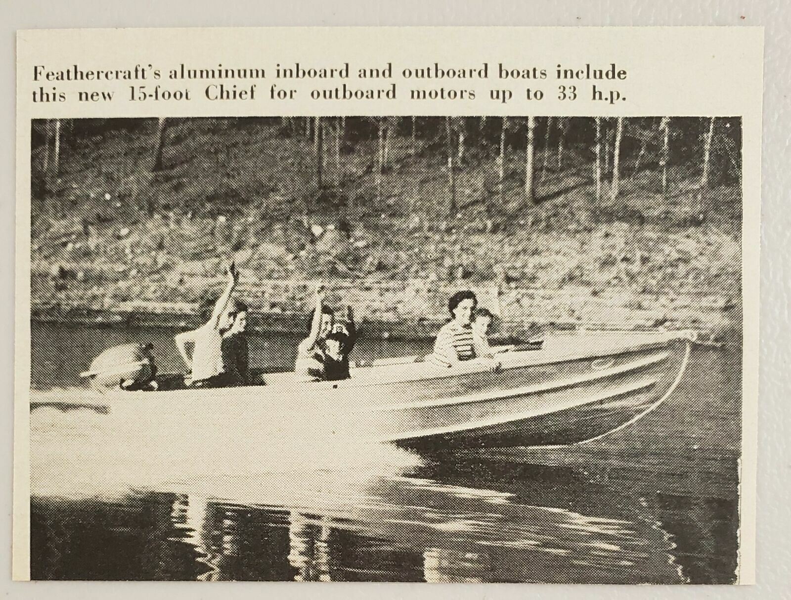 1953 Magazine Photo Feather Craft 15-Foot Chief Aluminum Outboard Boats