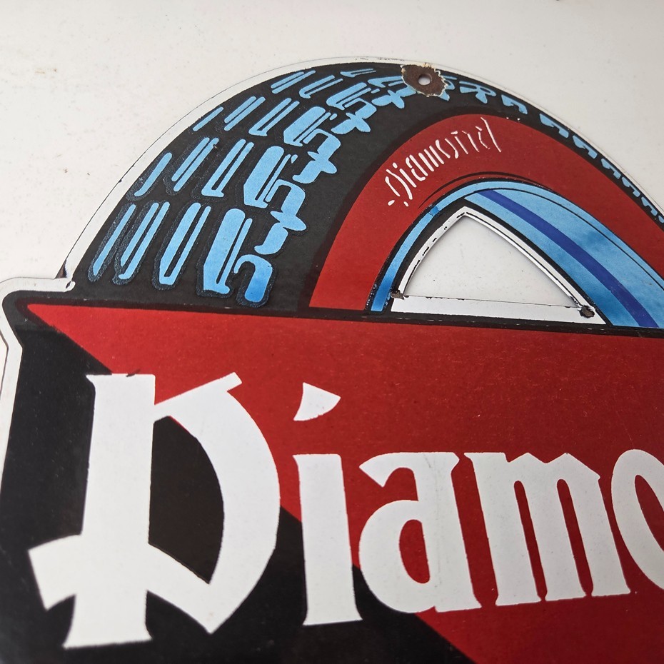 Vintage Diamond Tires Sign – Automobile Porcelain Gas Pump Station Sign